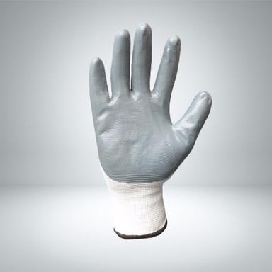 Grey White Nitrile Coated Hand Glove