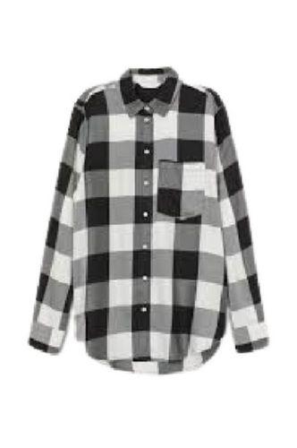 Ladies Black And White Full Sleeve Casual Wear Checked Cotton Shirts Chest Size: 13 Inch