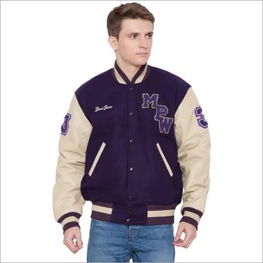 Purple Off White Wool Leather Letterman Jacket