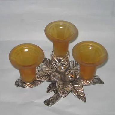 Yellow & Silver 3 In1 Glass Candle Holder