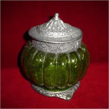 Silver & Green Decorative Glass Item Of India