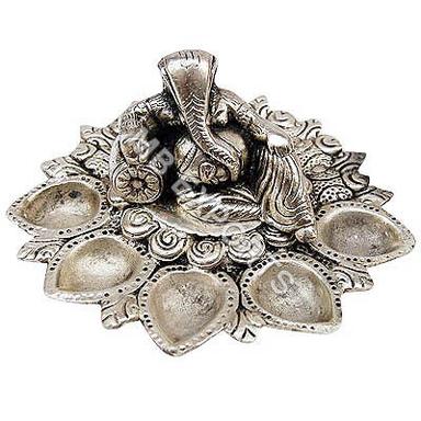 Religious German Silver Fancy Diya Stand For Diwali Pooja