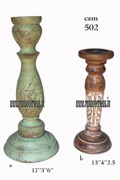 Brown And Green Antique Finish Wooden Candle Stand