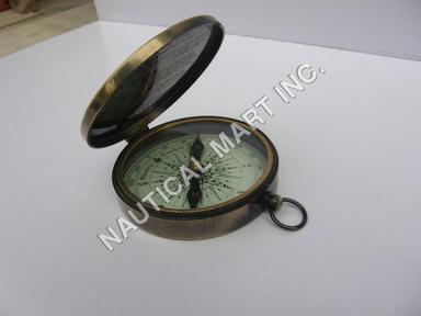 Brass Pocket Compass w/Antique FinishPush Button