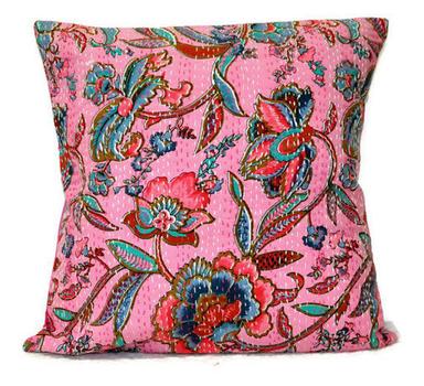 Cotton Pink Kantha Cushion Cover