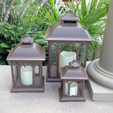 Set of 3 Indoor or Outdoor Metal Large Candle Lanterns