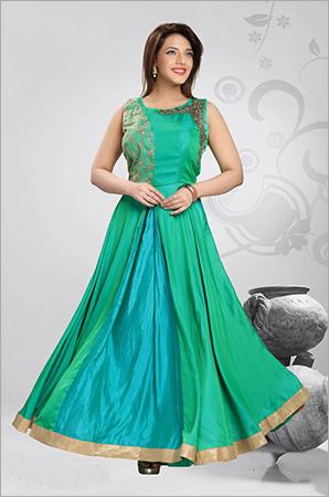 Green Plain Silk Gown