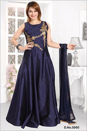Blue Embroidered Long Gown
