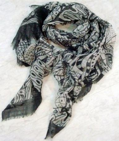 Black And White Indian Printed Pashmina Scarves