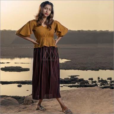 Brown Ladies Fancy Top With Skirt