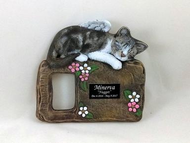 White & Black Custom Painted Ceramic Memorial Cat Picture Frame