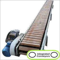 Gray Industrial Metal Slat Conveyor
