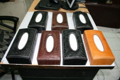 Black Textured Leather Tissue Box