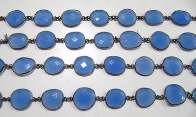 Natural Aqua Blue Chalcedony Free Shape Connector Chain Bezel Chain Size: 15 To 20Mm