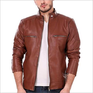 Brown And Also Available In Multicolour Mens Leather Retail Tan Solid Biker Jacket