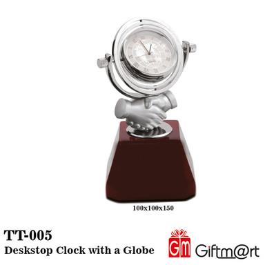 Maroon Sliver Deskstop Clock With A Globe
