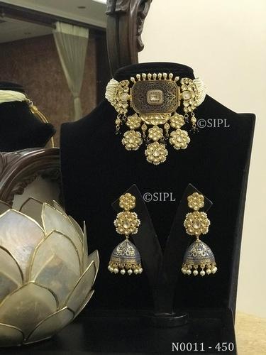 Ahmedabadi Kundan Meenakari Necklace Set Dangle Earrings