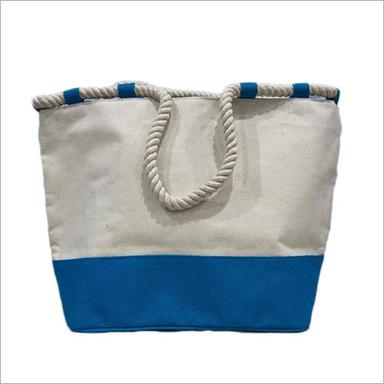 White And Blue Jute Color Hand Bags