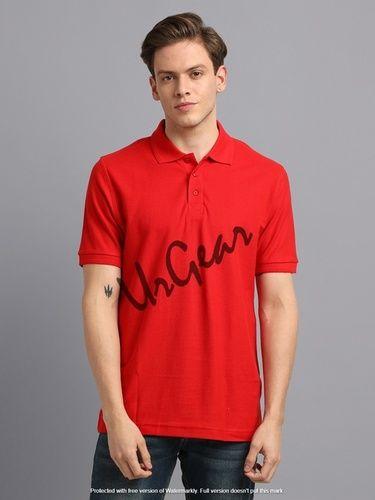 Red Mens Polo Neck T-Shirt