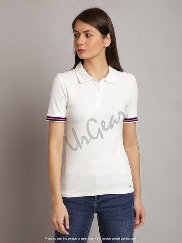 White Womens Polo Neck T-Shirt