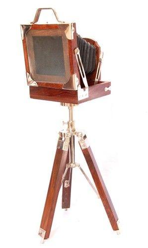 Brass & Wood Decorative Antique Camera