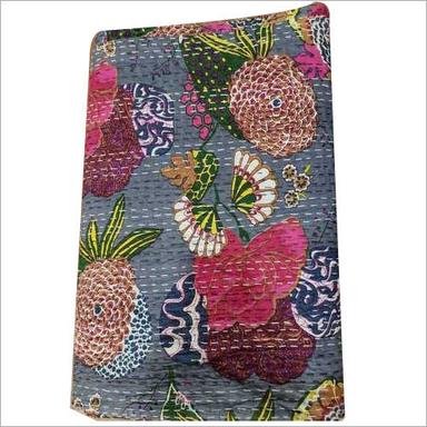 Handmade Flower Printed Kantha Bedcover Length: 108 Inch (In)
