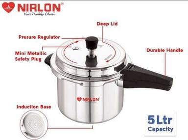 Aluminum Alloy Nirlon Supreme Induction Base Outer Lid Pressure Cooker 5 Liters Silver