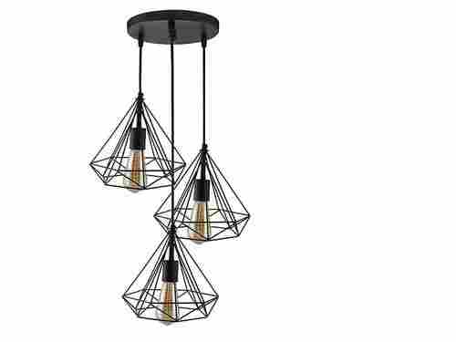 3 Light Round Cluster Chandelier Black Diamond Hanging Pendant Light With Braided Cord Bulb Included