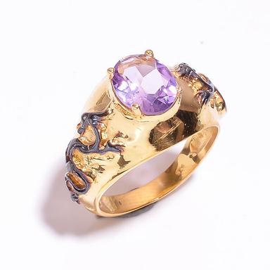 Purple Wedding Special Gold Plated Rings 925 Sterling Silver Natural Amethyst Gemstone Jewelry