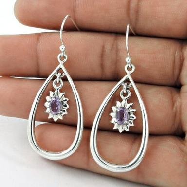 Oval Sterling Silver 92.5 % Amethyst Stone Earring (Design No 2)