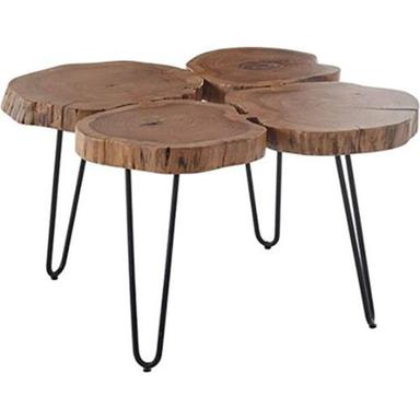 Tree Disc Acacia Solid Wood With Black Metal Frame Mini Coffee Table No Assembly Required