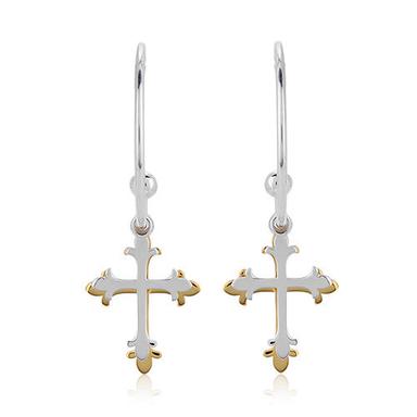Gift Florentine Cross Half Hoop Silver Earrings