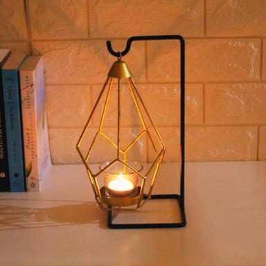 Black-Gold Penta I Pentagon Shape1 Tea Light Votive Pillar Candle Holder