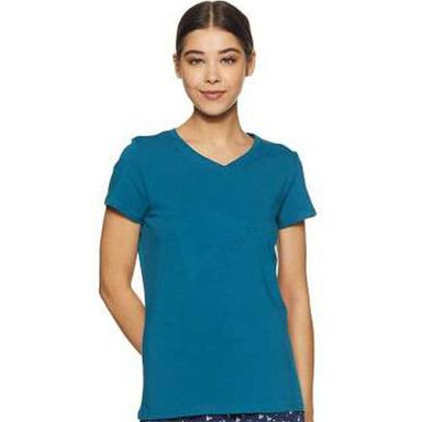 Blue V Neck Women T-Shirt