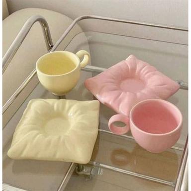 Yellow & Pink Cushion Saucer Mugs