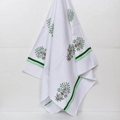 White Block Printed Cotton Towel