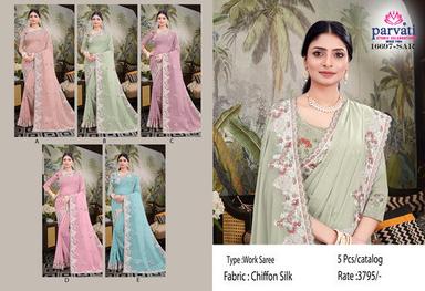 Pastel Colours Chiffon Silk Work Saree For Reception