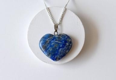 Round Lapis Lazuli Crystal Heart Pendant
