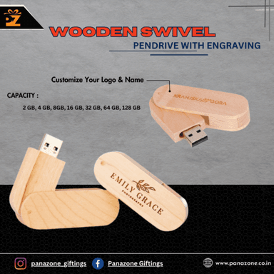Wooden USB Swivel Flash drive With Branding