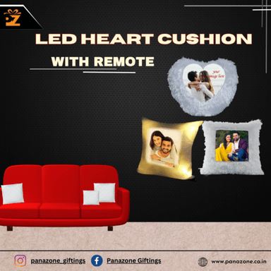 Multicolour Printed Led Heart Cushion With Remote