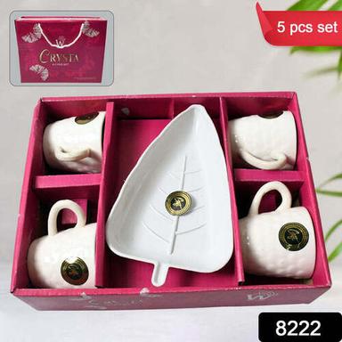 CRYSTA CERAMIC TEA CUPS WITH PLASTIC TRAY