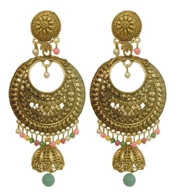 Golden Long Traditional Chandbali Jhumka Earings for Women & Girls