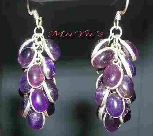 Ladies Amythest Silver Earring