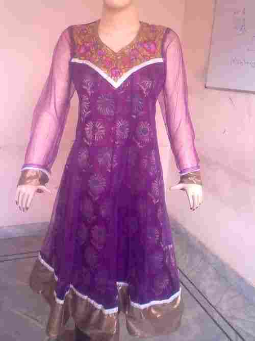 Designer Purple Net Printed Chanderi Suit