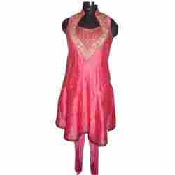 Neck Design Pink Embroidered Chanderi Suit