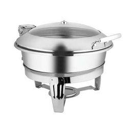 Round Glass Lid Induction Chafer With Fuel Burner Stand