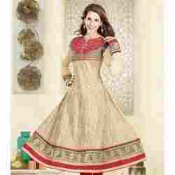 Beige And Red Party Wear Dress Material