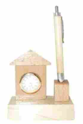 Wooden Pen Stand With Clock