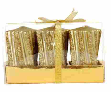 3 Piece Golden Wrapped Designer Candles