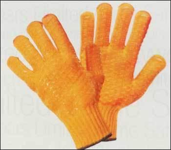 Poly Cotton Knitted Gloves with Criss Cross PVC